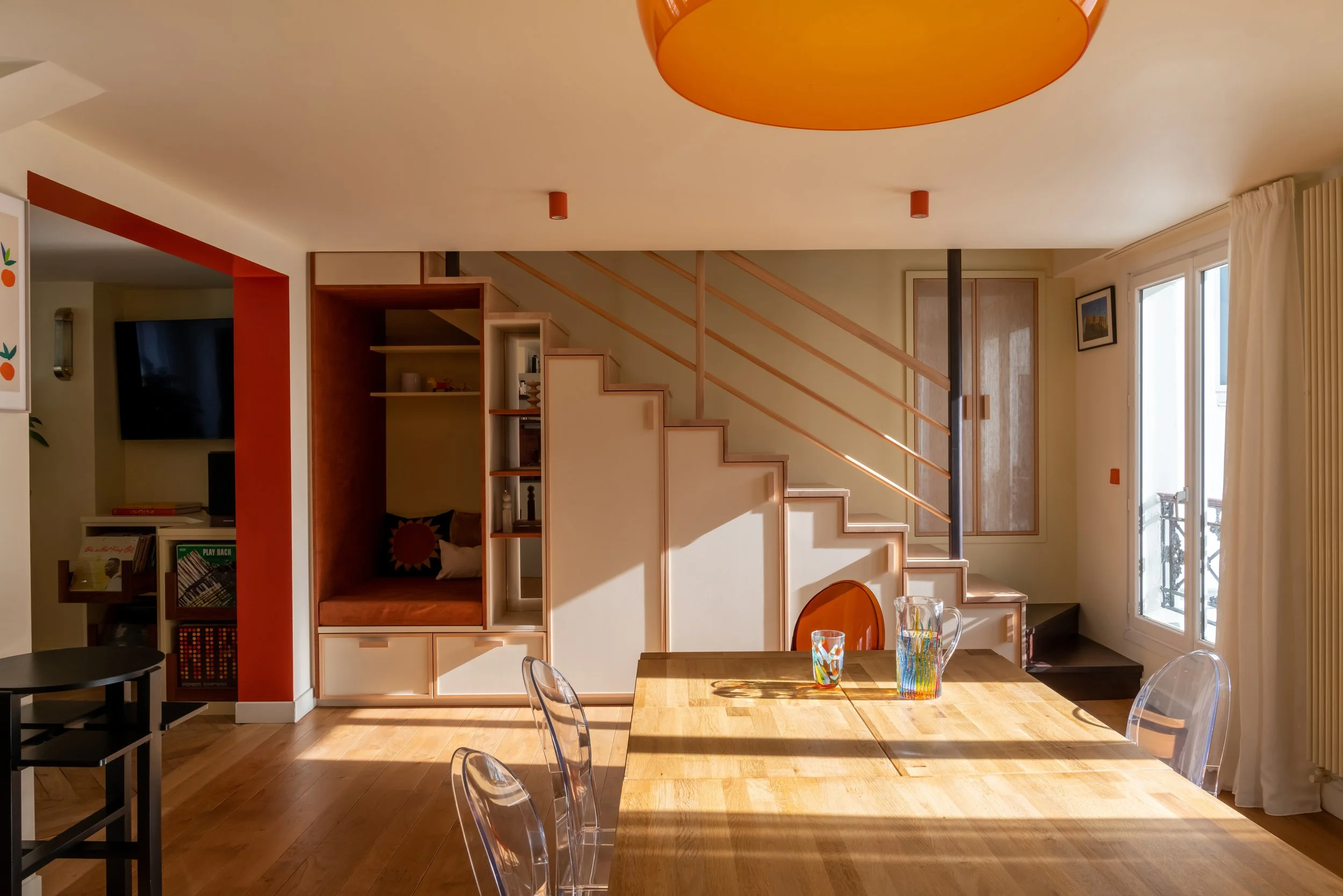 Détail salon — rénovation duplex 160 m² Bonne Nouvelle Paris, architecte d'intérieur Studio Emsé